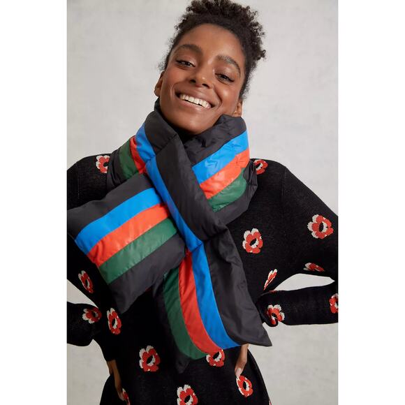 Kule Seever Striped Black Puffer Nylon Scarf - Picture 1 of 3